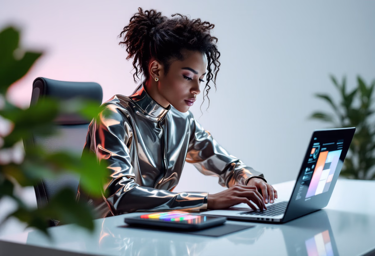 Woman working at a desk, representing efficient and reliable business support powered by AI